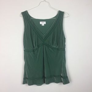 LOFT Green Velvet Ribbon V Neck Sleeveless Top